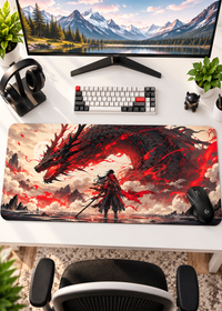 Crimson Dragon Warrior Gaming Desk Pad - 60 × 30 cm