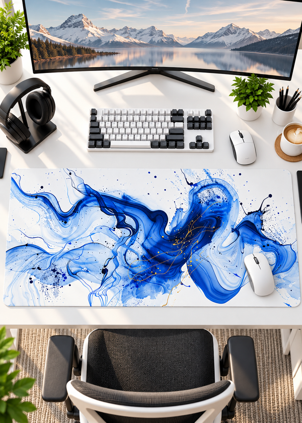 Abstract Blue Fluid Art Gaming Mouse Pad – 80 × 33 cm