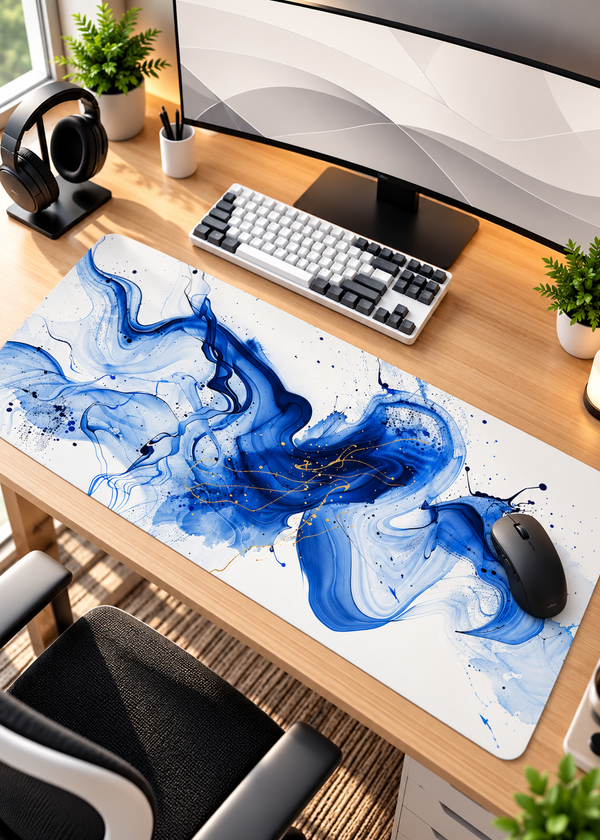 Abstract Blue Fluid Art Gaming Mouse Pad – 80 × 33 cm
