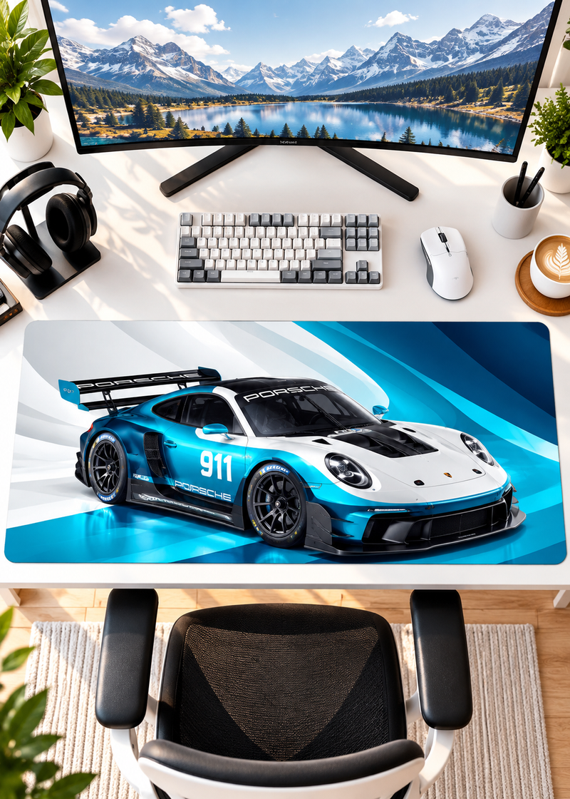Blue Porsche Racing – 80×33 cm XL Gaming Mouse Pad