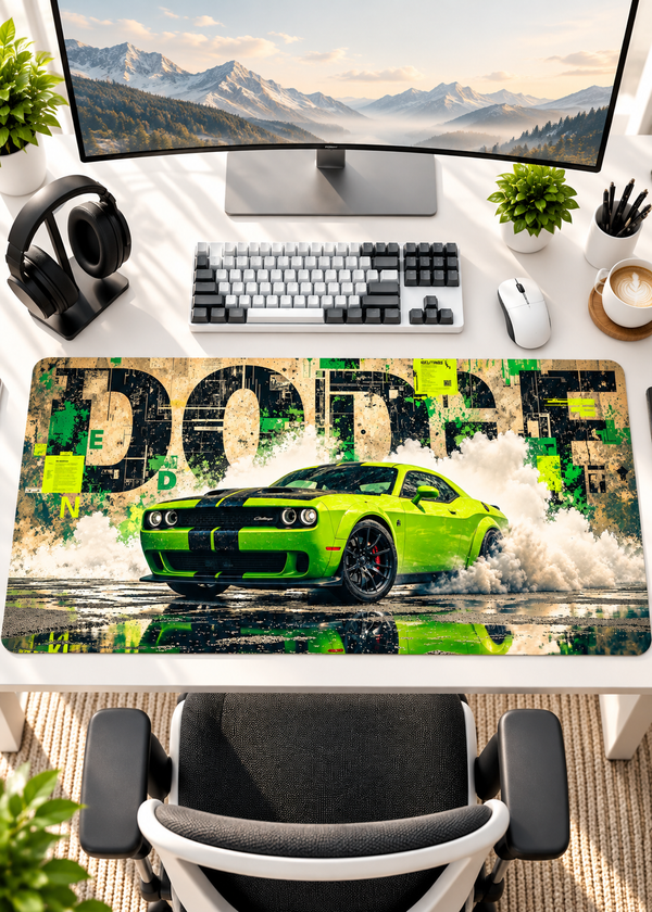 Dodge Green Muscle Car Gaming Mouse Pad – 80 × 33 cm