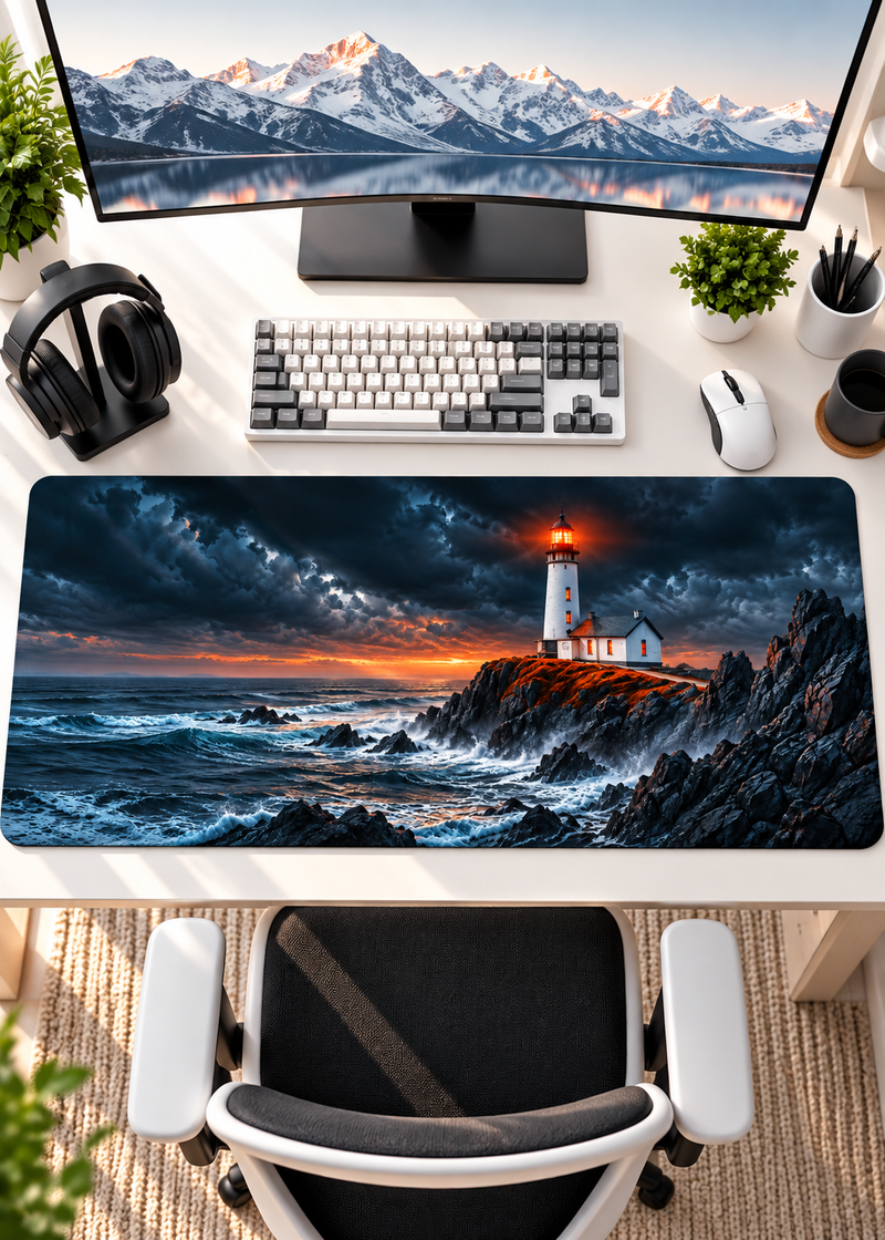 Lighthouse Ocean Storm 80 × 33 cm Extended Gaming Mouse Pad