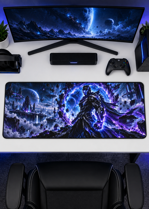 Neon Rift — Cosmic Warrior XL Gaming Mouse Pad