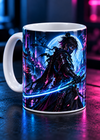 Neon Cyber Samurai Gaming Mug