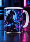Neon Cyber Samurai Gaming Mug