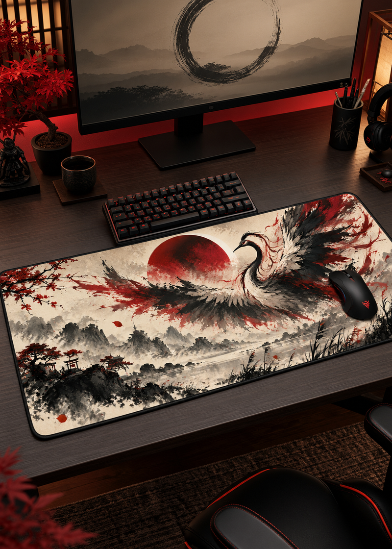 Phantom Crane — Scarlet Eclipse XL Gaming Mouse Pad | 80×33 CM